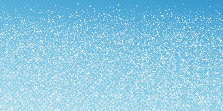 Amazing falling stars Christmas background. Subtle flying snow flakes and stars on transparent blue background. Adorable winter silver snowflake overlay template. Pleasant vector illustration.のイラスト素材