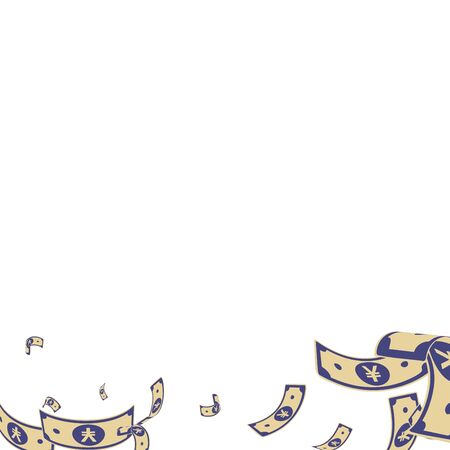 Chinese yuan notes falling. Random CNY bills on white background. China money. Divine vector illustration. Bewitching jackpot, wealth or success concept.のイラスト素材