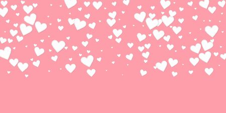 White heart love confettis. Valentine's day gradient interesting background. Falling stitched paper hearts confetti on pink background. Excellent vector illustration.のイラスト素材