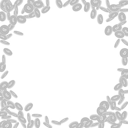 Bitcoin, internet currency coins falling. Scattered black and white BTC small coins. Jackpot or success concept. Cool corner frame vector illustration.のイラスト素材
