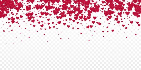 Red heart love confettis. Valentine's day gradient authentic background. Falling stitched paper hearts confetti on transparent background. Exceptional vector illustration.のイラスト素材