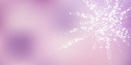 White heart love confettis. Valentine's day explosion lively background. Falling transparent hearts confetti on color transition background. Delightful vector illustration.のイラスト素材
