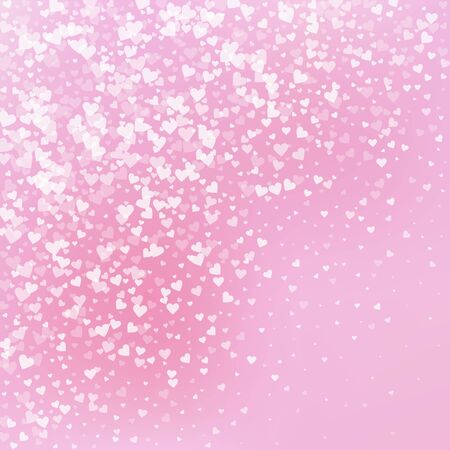 White heart love confettis. Valentine's day gradient classy background. Falling transparent hearts confetti on gradient background. Dazzling vector illustration.のイラスト素材