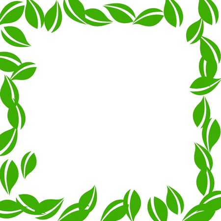 Falling green leaves. Fresh tea neat leaves flying. Spring foliage dancing on white background. Adorable summer overlay template. Glamorous spring sale vector illustration.のイラスト素材
