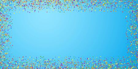 Festive confetti. Celebration stars. Joyous confetti on blue sky background. Delightful festive overlay template. Glamorous vector illustration.のイラスト素材