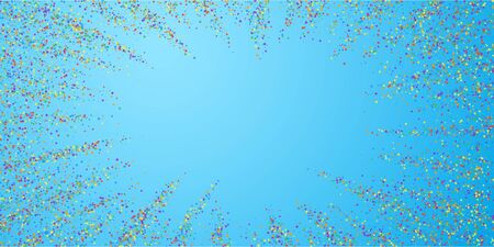 Festive confetti. Celebration stars. Colorful confetti on blue sky background. Ecstatic festive overlay template. Sightly vector illustration.のイラスト素材