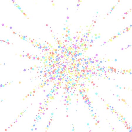 Festive confetti. Celebration stars. Colorful stars dense on white background. Captivating festive overlay template. Bewitching vector illustration.のイラスト素材