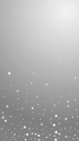 Random falling stars Christmas background. Subtle flying snow flakes and stars on grey background. Appealing winter silver snowflake overlay template. Original vertical illustration.のイラスト素材