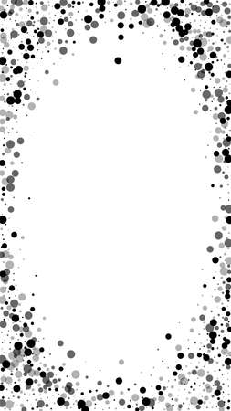 Scattered dense balck dots. Dark points dispersion on white background. Authentic grey spots dispersing overlay template. Interesting vector illustration.のイラスト素材