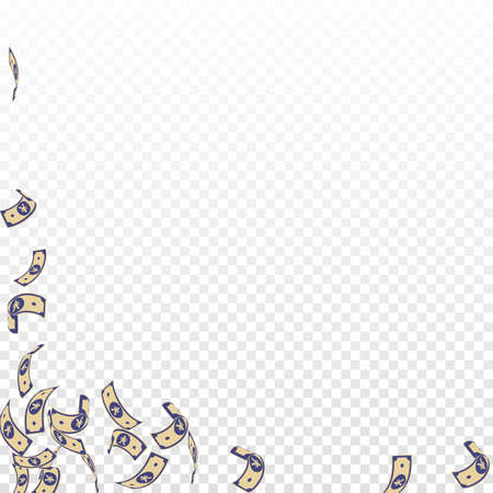 Chinese yuan notes falling. Sparse CNY bills on transparent background. China money. Divine vector illustration. Delightful jackpot, wealth or success concept.のイラスト素材