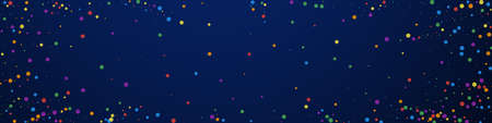 Festive curious confetti. Celebration stars. Colorful confetti on dark blue background. Amazing...