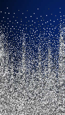 Silver glitter luxury sparkling confetti. Scattered small gold particles on dark blue background. Enchanting festive overlay template. Pleasing vector background.のイラスト素材