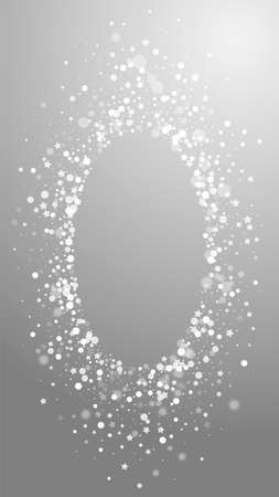Magic stars Christmas background. Subtle flying snow flakes and stars on grey background. Admirable winter silver snowflake overlay template. Captivating vertical illustration.のイラスト素材