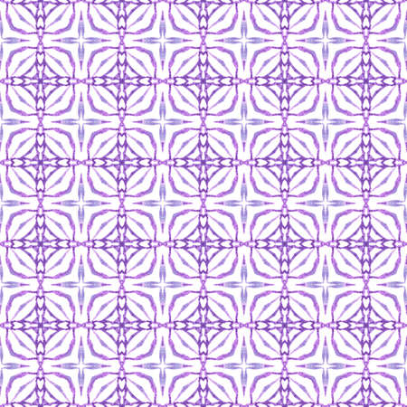 Watercolor ikat repeating tile border. Purple rare boho chic summer design. Textile ready interesting print, swimwear fabric, wallpaper, wrapping.  Ikat repeating  swimwear design.の写真素材