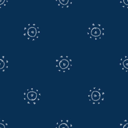 Hand Drawn white Snowflakes Christmas Seamless Pattern. Subtle Flying Snow Flakes on blue Background. Symmetrical chalk handdrawn snow overlay. Fetching vector illustration.の写真素材