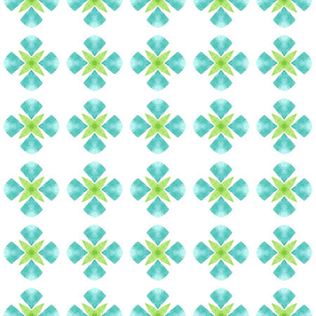 Textile ready powerful print, swimwear fabric, wallpaper, wrapping.  Green unique boho chic summer design. Hand painted tiled watercolor border. Tiled  watercolor background.の写真素材