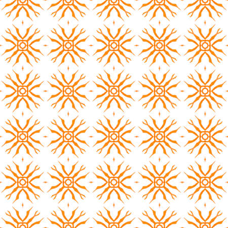 Textile ready majestic print, swimwear fabric, wallpaper, wrapping.  Orange mind-blowing boho chic summer design. Watercolor medallion seamless border. Medallion seamless pattern.の写真素材
