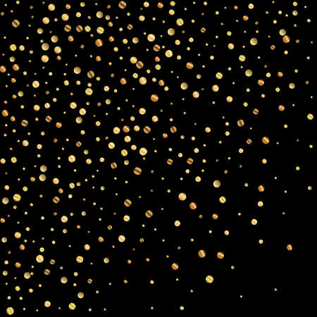 Sparse gold confetti luxury sparkling confetti. Scattered small gold particles on black background. Amusing festive overlay template. Grand vector illustration.のイラスト素材