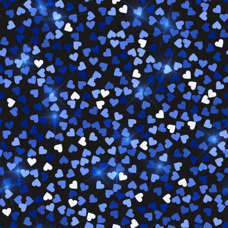 Glitter seamless texture. Actual blue particles. Endless pattern made of sparkling hearts. Imaginative abstract vector illustration.のイラスト素材