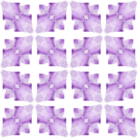Watercolor medallion seamless border. Purple superb boho chic summer design. Textile ready attractive print, swimwear fabric, wallpaper, wrapping.  Medallion seamless pattern.の写真素材