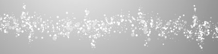 Magic stars Christmas background. Subtle flying snow flakes and stars on grey background. Breathtaking winter silver snowflake overlay template. Adorable panoramic illustration.のイラスト素材