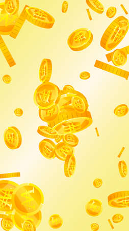 Korean won coins falling. Exquisite scattered WON coins. Korea money. Magnificent jackpot, wealth or success concept. Vector illustration.のイラスト素材