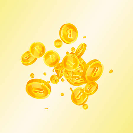 Thai baht coins falling. Positive scattered THB coins. Thailand money. Perfect jackpot, wealth or success concept. Vector illustration.のイラスト素材