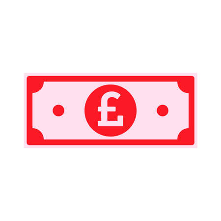 British pound paper notes isolated on white background. GBP icon, cartoon imitation. United Kingdom money flat image. Vector illustration.のイラスト素材