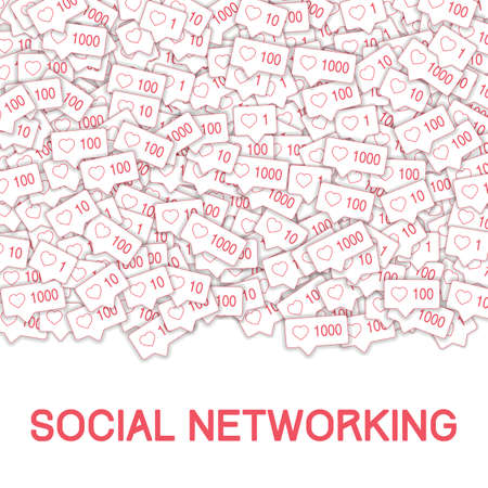 Social media icons. Social networking concept. Falling pink like counter. Top gradient square elements on white background.のイラスト素材