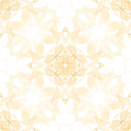 Yellow seamless pattern. Amusing delicate soap bubbles. Lace hand drawn textile ornament. Kaleidoscope mandala lingerie print. Uncommon abstract watercolor background.の写真素材