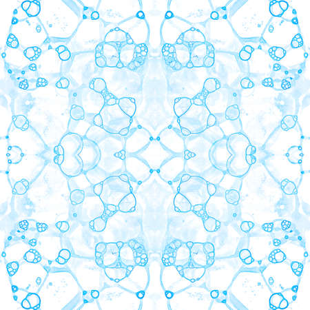 Blue seamless pattern. Amazing delicate soap bubbles. Lace hand drawn textile ornament. Kaleidoscope...