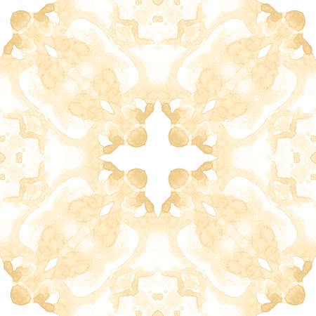 Yellow seamless pattern. Artistic delicate soap bubbles. Lace hand drawn textile ornament. Kaleidoscope mandala lingerie print. Lovely abstract watercolor background.の写真素材