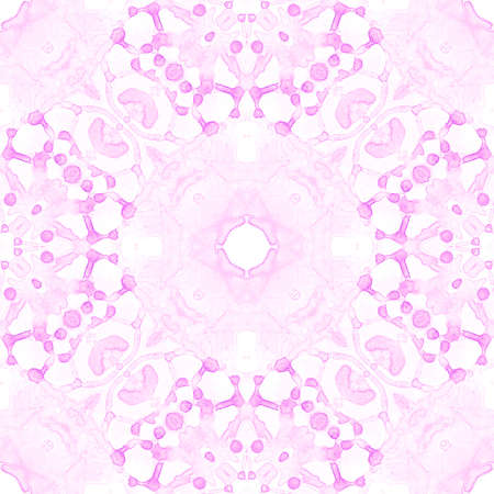 Pink seamless pattern. Amusing delicate soap bubbles. Lace hand drawn textile ornament. Kaleidoscope mandala lingerie print. Stunning abstract watercolor background.の写真素材