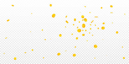Korean won coins falling. Fresh scattered WON coins. Korea money. Gorgeous jackpot, wealth or success concept. Vector illustration.のイラスト素材