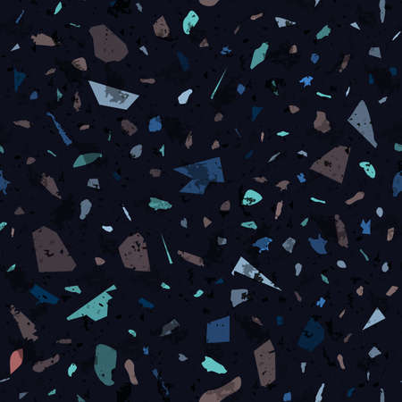 Terrazzo seamless pattern. Dark classic flooring texture. Charming background made of natural stones, granite, quartz, marble, and concrete. Shapely seamless terrazzo.のイラスト素材