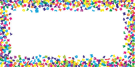 Falling letters of English language. Colorful flying words of Latin alphabet. Foreign languages study concept. Astonishing back to school banner on white background.のイラスト素材