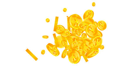 Chinese yuan coins falling. Flawless scattered CNY coins. China money. Overwhelming jackpot, wealth or success concept. Vector illustration.のイラスト素材