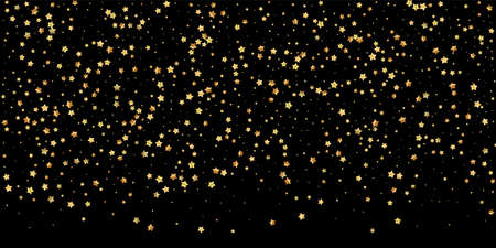 Gold stars random luxury sparkling confetti. Scattered small gold particles on black background....