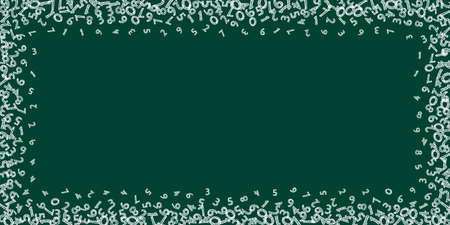 Falling sketch chalk numbers. Math study concept with flying digits. Symmetrical back to school mathematics banner on blackboard background. Falling numbers vector illustration.のイラスト素材