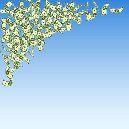 Indian rupee notes falling. Small INR bills on blue sky background. India money. Classic vector illustration. Alive jackpot, wealth or success concept.のイラスト素材