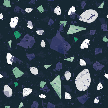 Terrazzo seamless pattern. Dark classic flooring texture. Classic background made of natural stones, granite, quartz, marble, and concrete. Alluring seamless terrazzo.のイラスト素材