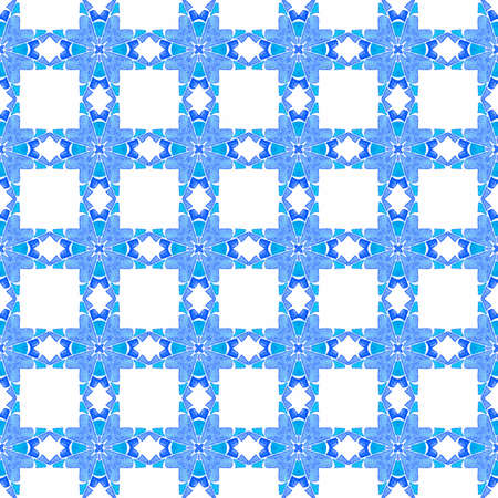 Watercolor medallion seamless border. Blue radiant boho chic summer design. Medallion seamless...