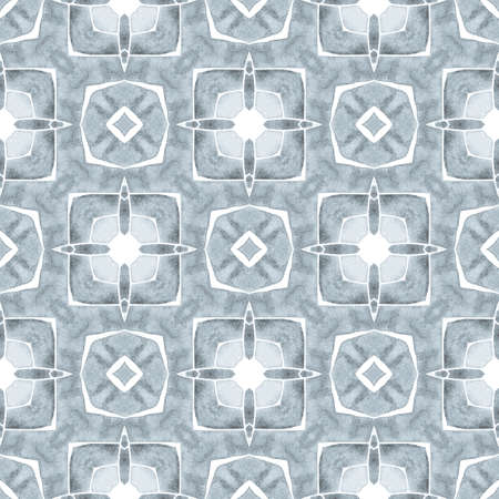Hand painted tiled watercolor border. Black and white optimal boho chic summer design. Tiled  watercolor background. Textile ready flawless print, swimwear fabric, wallpaper, wrapping.の写真素材