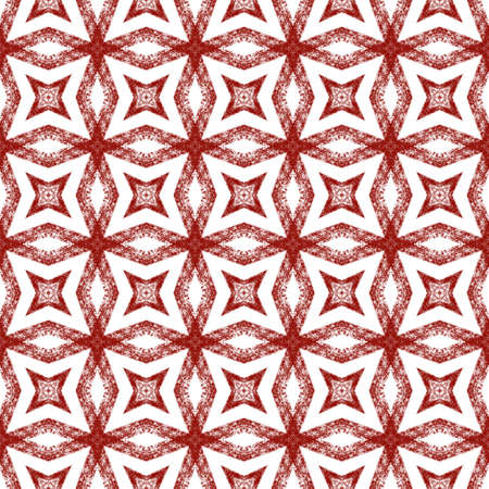 Ikat repeating  swimwear design. Wine red symmetrical kaleidoscope background. Summer ikat sweamwear...