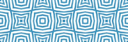 Medallion seamless border. Blue symmetrical kaleidoscope background. eminent decorative design...