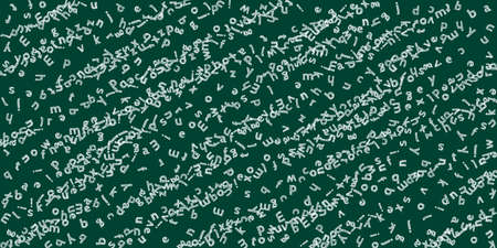 Falling letters of English language. Childish chalk flying words of Latin alphabet. Foreign languages study concept. Cool back to school banner on blackboard background.のイラスト素材