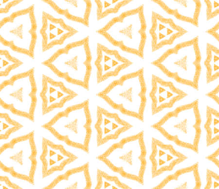 Geometric seamless pattern. Yellow symmetrical kaleidoscope background. Hand drawn geometric...