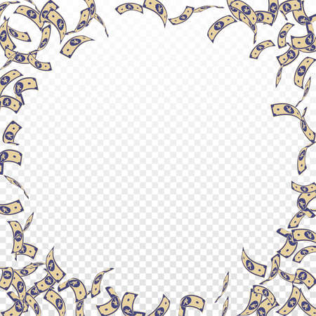 Chinese yuan notes falling. Sparse CNY bills on transparent background. China money. Dramatic vector illustration. Fantastic jackpot, wealth or success concept.のイラスト素材
