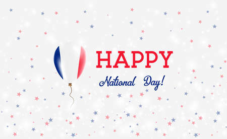 Mayotte National Day patriotic poster. Flying Rubber Balloon in Colors of the French Flag. Mayotte National Day background with Balloon, Confetti, Stars, Bokeh and Sparkles.のイラスト素材