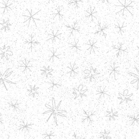 Hand Drawn Snowflakes Christmas Seamless Pattern. Subtle Flying Snow Flakes on chalk snowflakes Background. Amusing chalk handdrawn snow overlay. Nice holiday season decoration.の写真素材